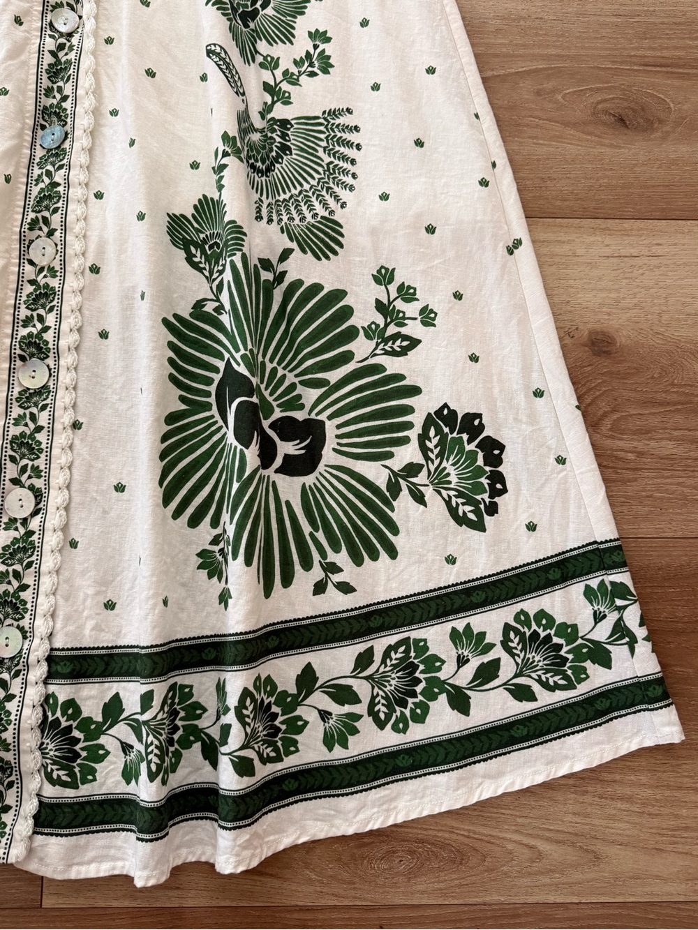 FARM RIO BRAND FOREST SOUL LINEN MAXI DRESS White & Green Floral LARGE SIZE - Picture 7 of 9